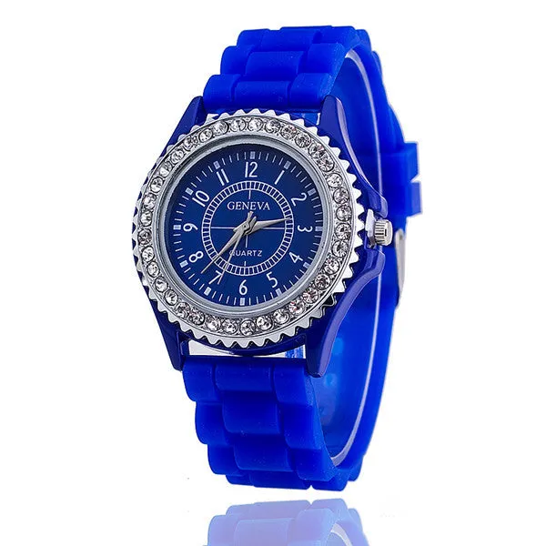Hot Silicone GENEVA Watch Women Rhinestone Watches Fashion Casual Quartz Watch Sport watch