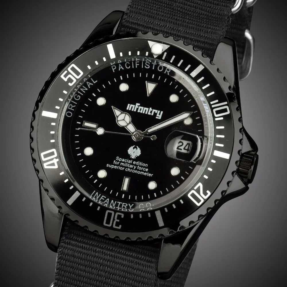 INFANTRY Mens Watches Army Military Sport Black Date Quartz Mens Wrist Watch Sports Nylon Band Reloj Deportes Steel Case