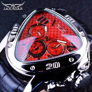 Jaragar 2016 Sport Racing Series Red Fashion Dial Genuine Leather Strap Mens Male Wrist Watches Top Brand Luxury Automatic Watch