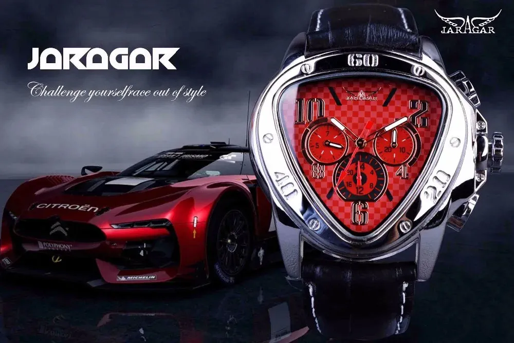 Jaragar 2016 Sport Racing Series Red Fashion Dial Genuine Leather Strap Mens Male Wrist Watches Top Brand Luxury Automatic Watch