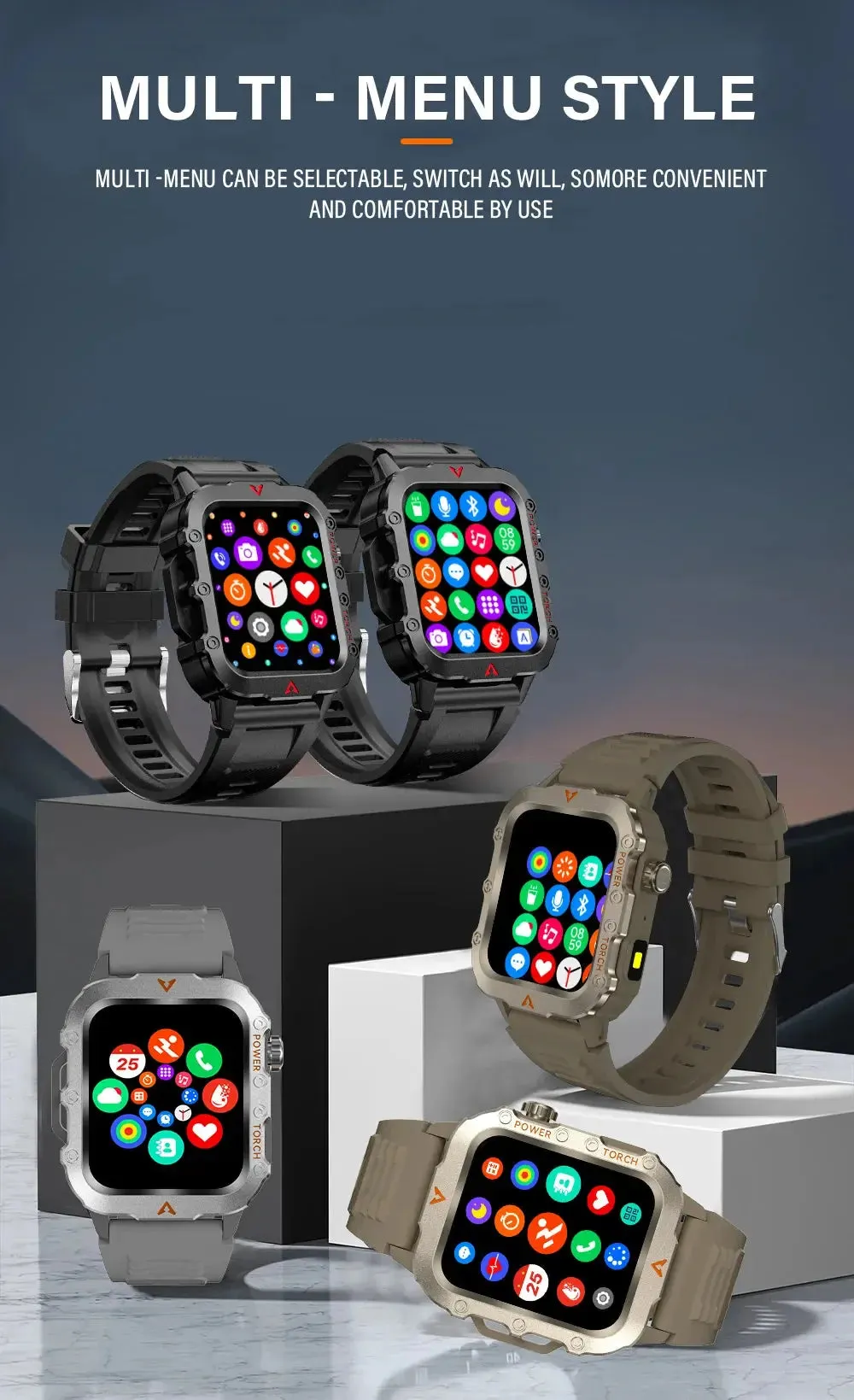 LAXASFIT 2024 Outdoor Military Men's Smart Watch Bluetooth Talk Sports Heart Rate Monitor Smart Watch Android IOS