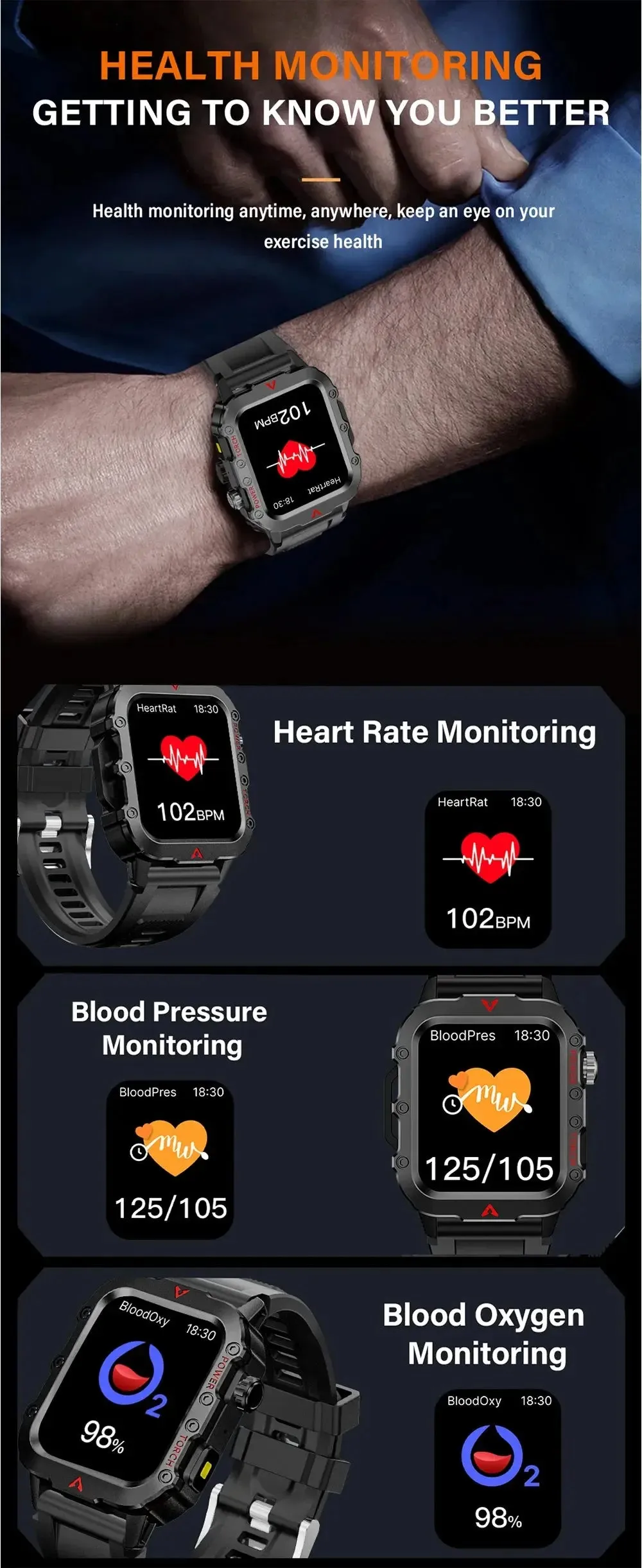 LAXASFIT 2024 Outdoor Military Men's Smart Watch Bluetooth Talk Sports Heart Rate Monitor Smart Watch Android IOS