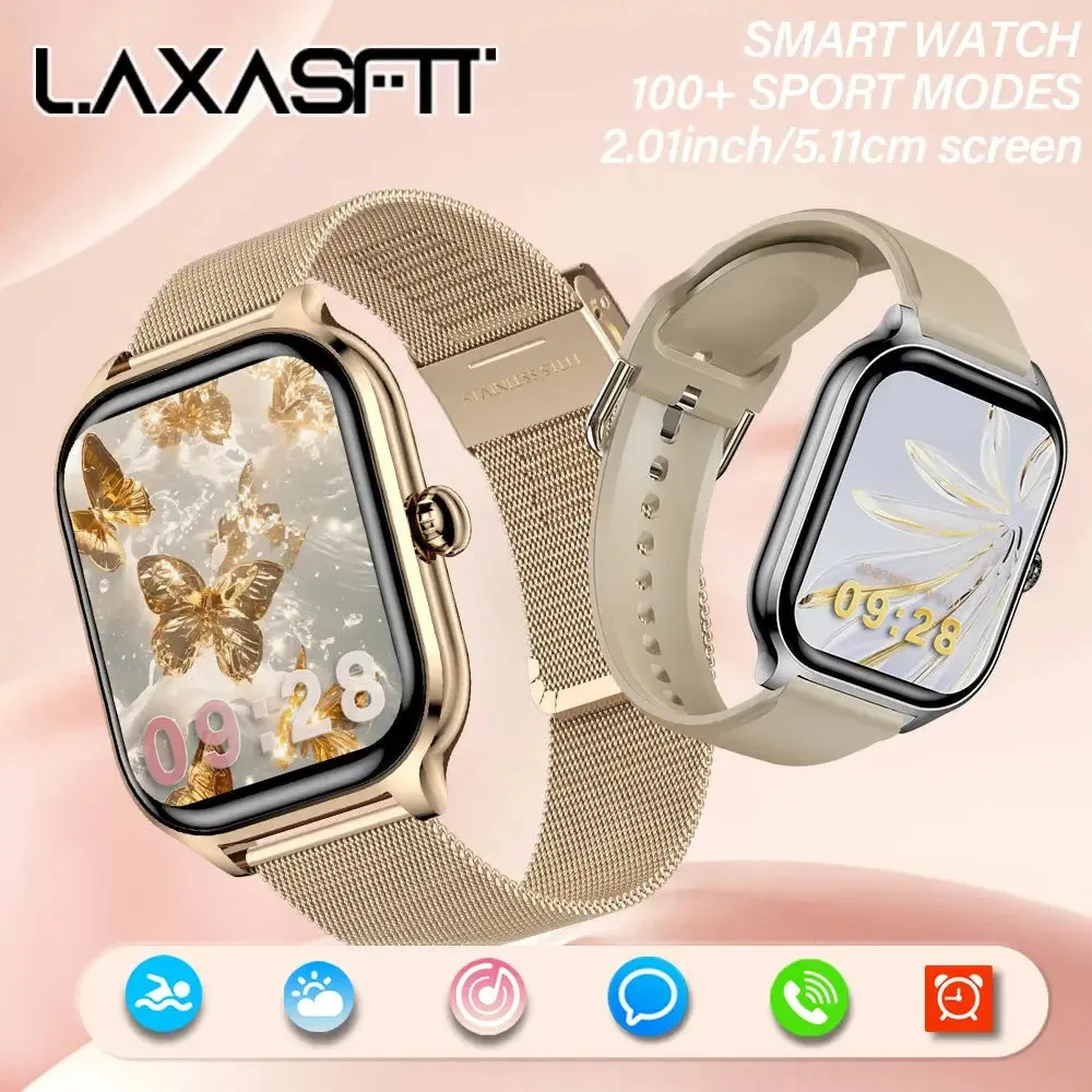 LAXASFIT New 2.01 Inch Smart Watch Man Woman Gift Full Touch Screen Sports Fitness Watch BT Call Digital Smart Watch