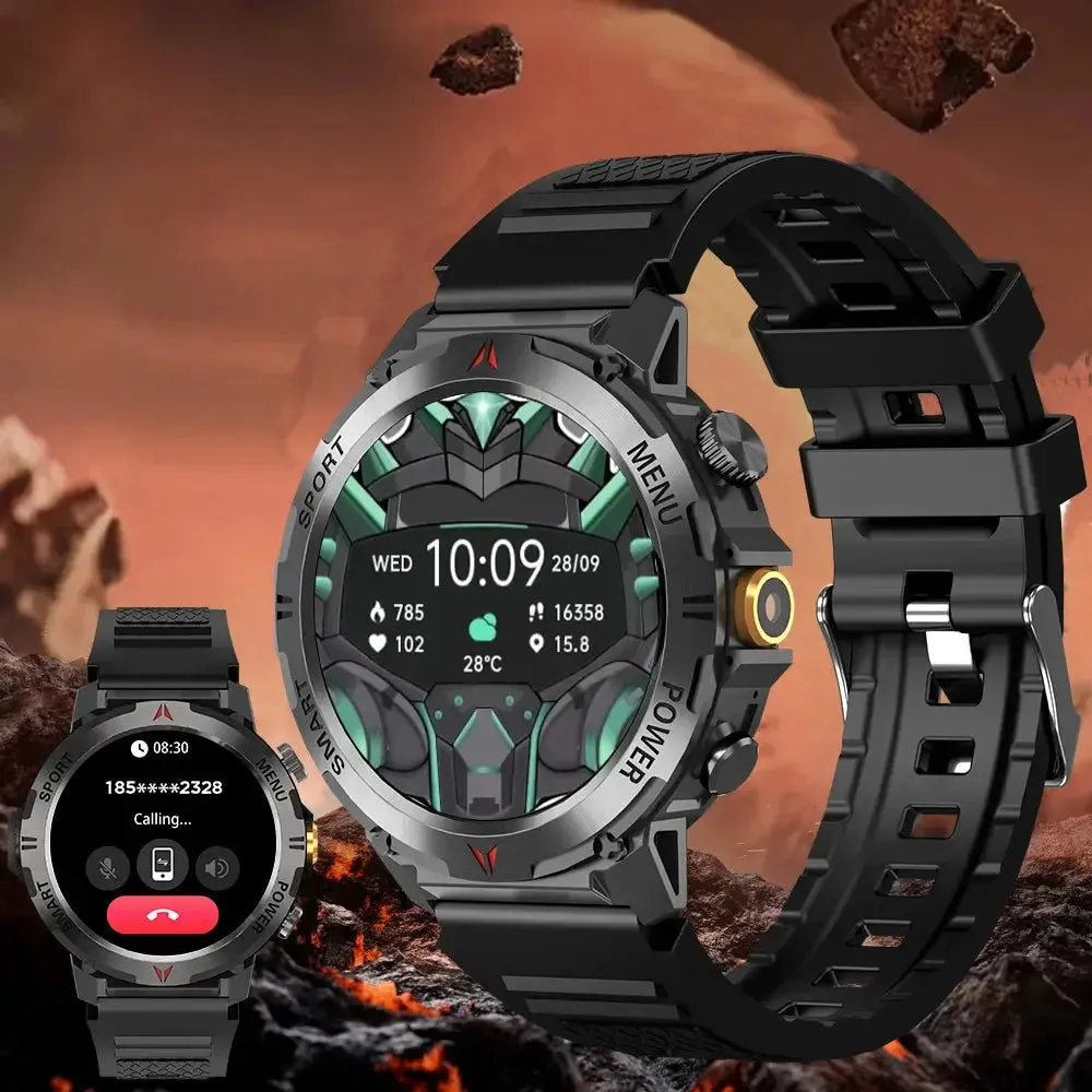 LAXASFIT New Men LED Flashlight Smart Watch Bluetooth Talk Heart Rate Sports Tracking IP68 Waterproof Outdoor Sports Smartwatch