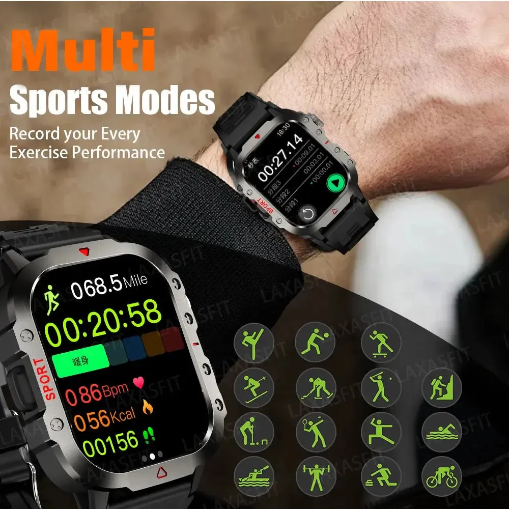 LAXASFIT Outdoor Sports Smart Watch 2.01 inch HD Screen LED Flashlight Bluetooth Talking Smart Watch for Men Women Holiday Gifts