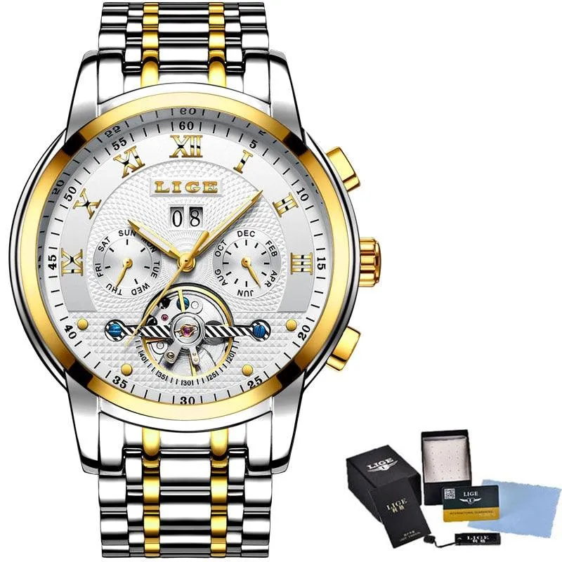 LIGE Mens Watches Fashion Top Brand Luxury Business Automatic Mechanical Watch Men Casual Waterproof Watch Relogio Masculino Box