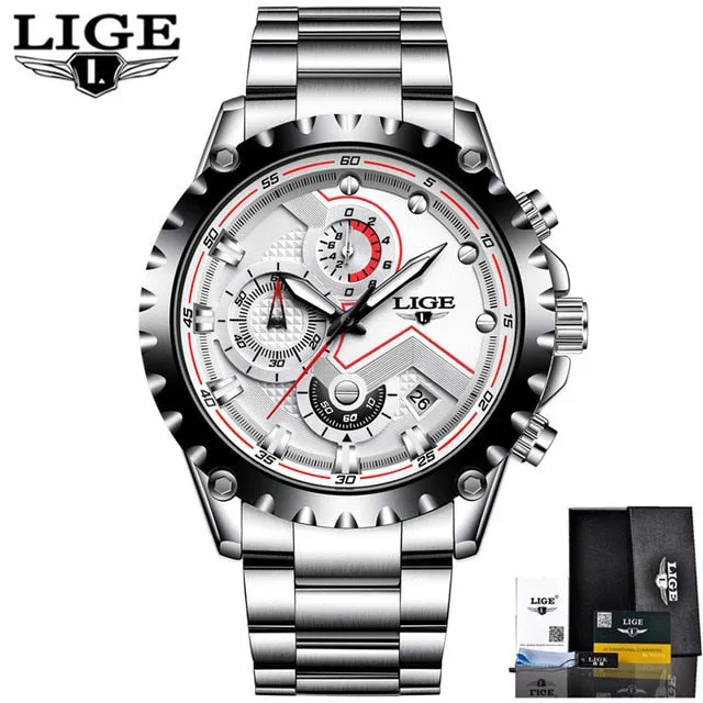 LIGE Watch Men Fashion Sport Quartz Clock Mens Watches Top Brand Luxury Full Steel Business Waterproof Watch Relogio Masculino