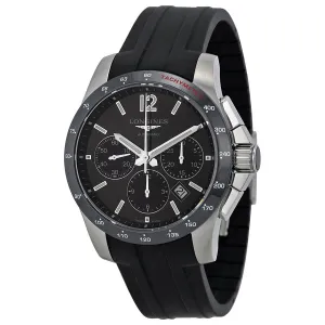 Longines Conquest Black Dial Chronograph Black Rubber Men's Watch L27444562