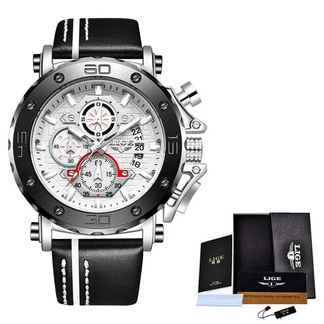 Luxury Big Dial Military Quartz Watch Leather Waterproof Sport Wristwatch