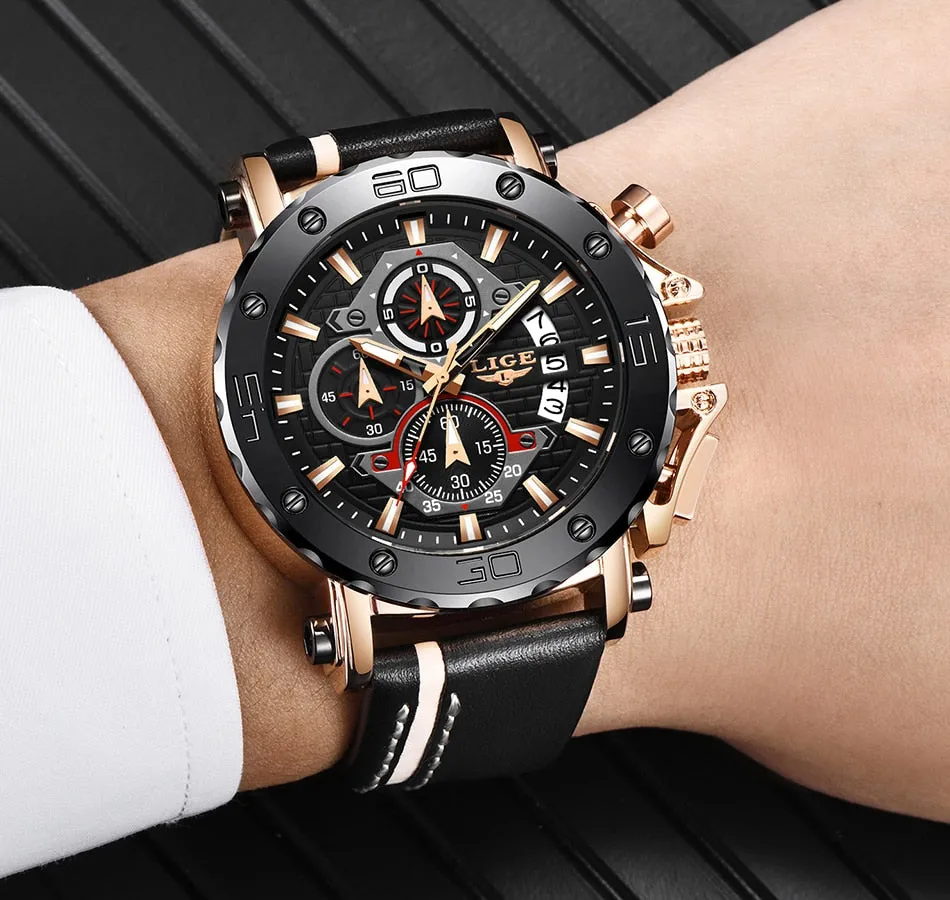 Luxury Big Dial Military Quartz Watch Leather Waterproof Sport Wristwatch