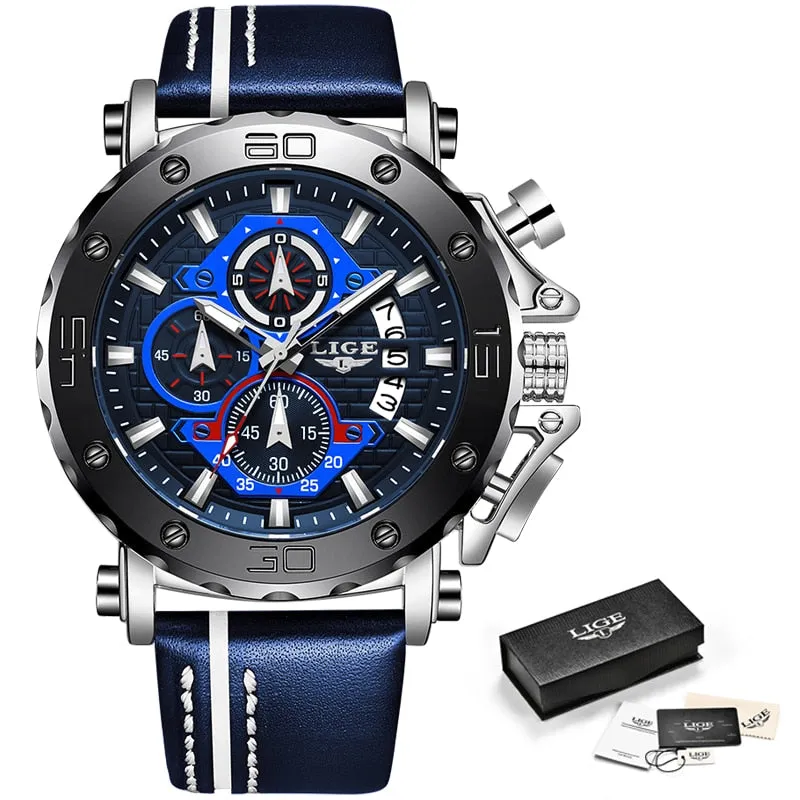 Luxury Big Dial Military Quartz Watch Leather Waterproof Sport Wristwatch