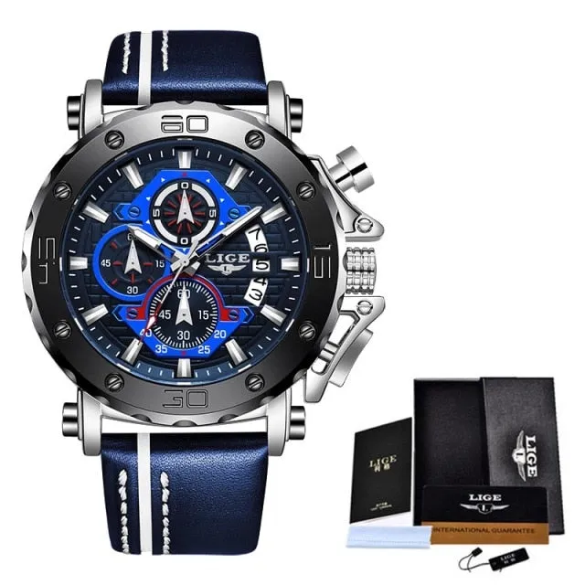 Luxury Big Dial Military Quartz Watch Leather Waterproof Sport Wristwatch