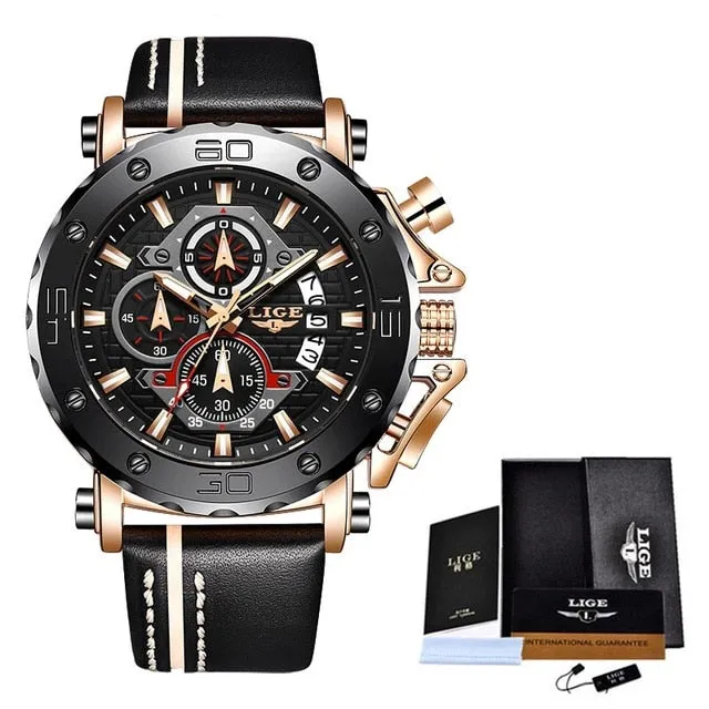 Luxury Big Dial Military Quartz Watch Leather Waterproof Sport Wristwatch