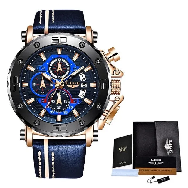 Luxury Big Dial Military Quartz Watch Leather Waterproof Sport Wristwatch