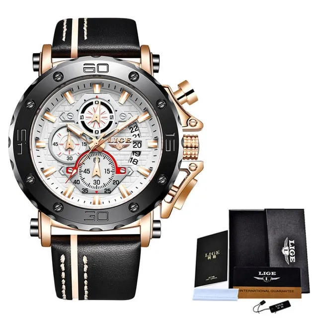 Luxury Big Dial Military Quartz Watch Leather Waterproof Sport Wristwatch