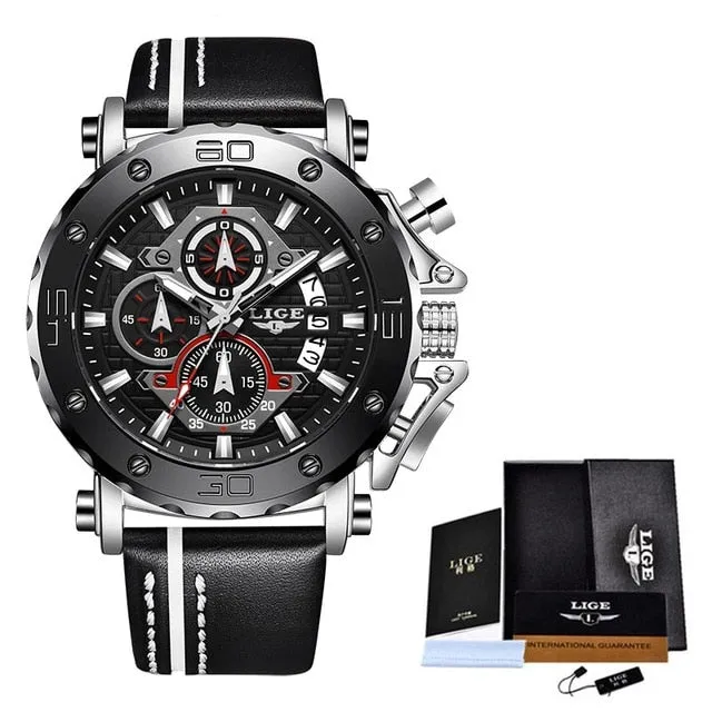 Luxury Big Dial Military Quartz Watch Leather Waterproof Sport Wristwatch