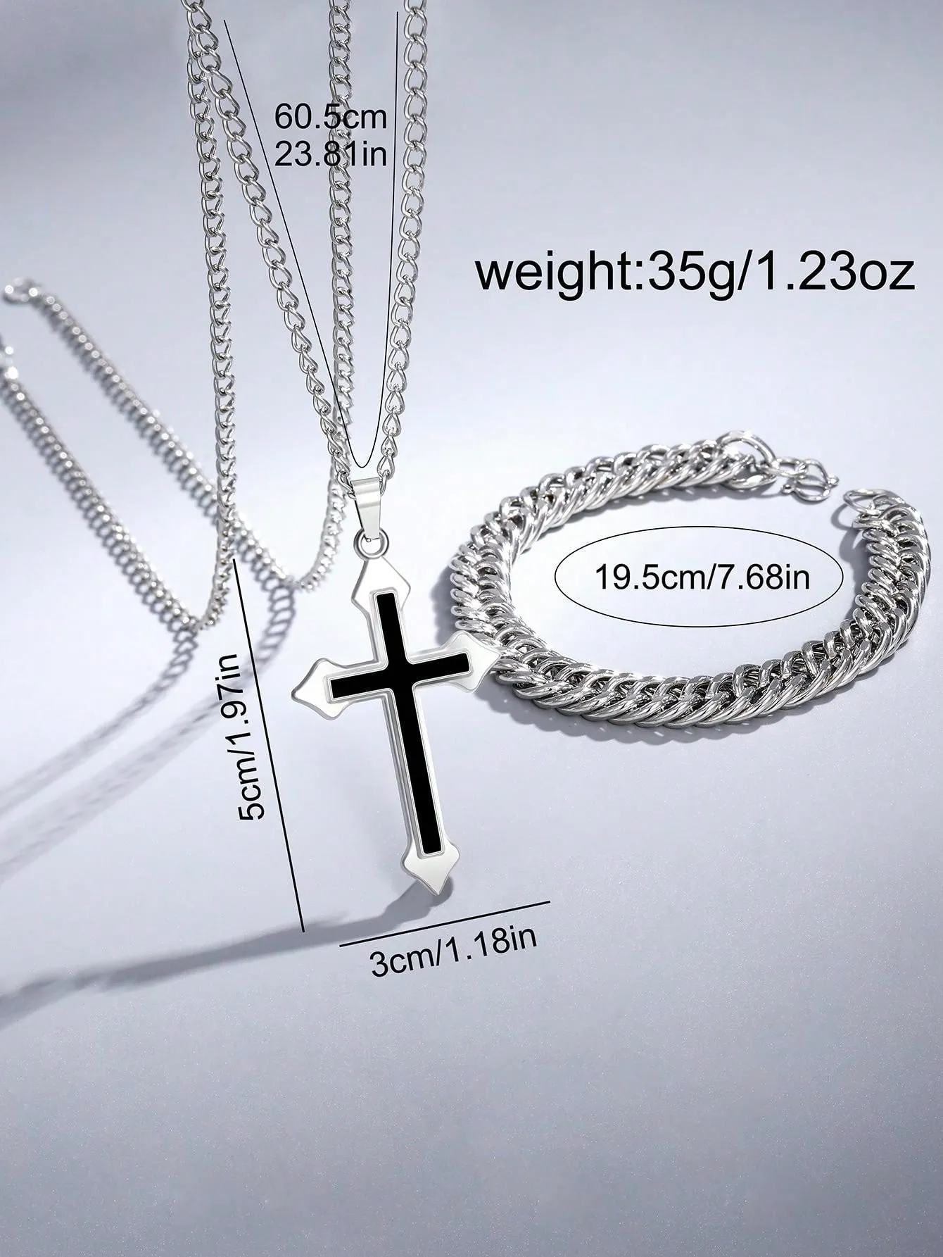 Men's Silver Stainless Steel Calendar Casual Sports Quartz Watch 3pcs/Set