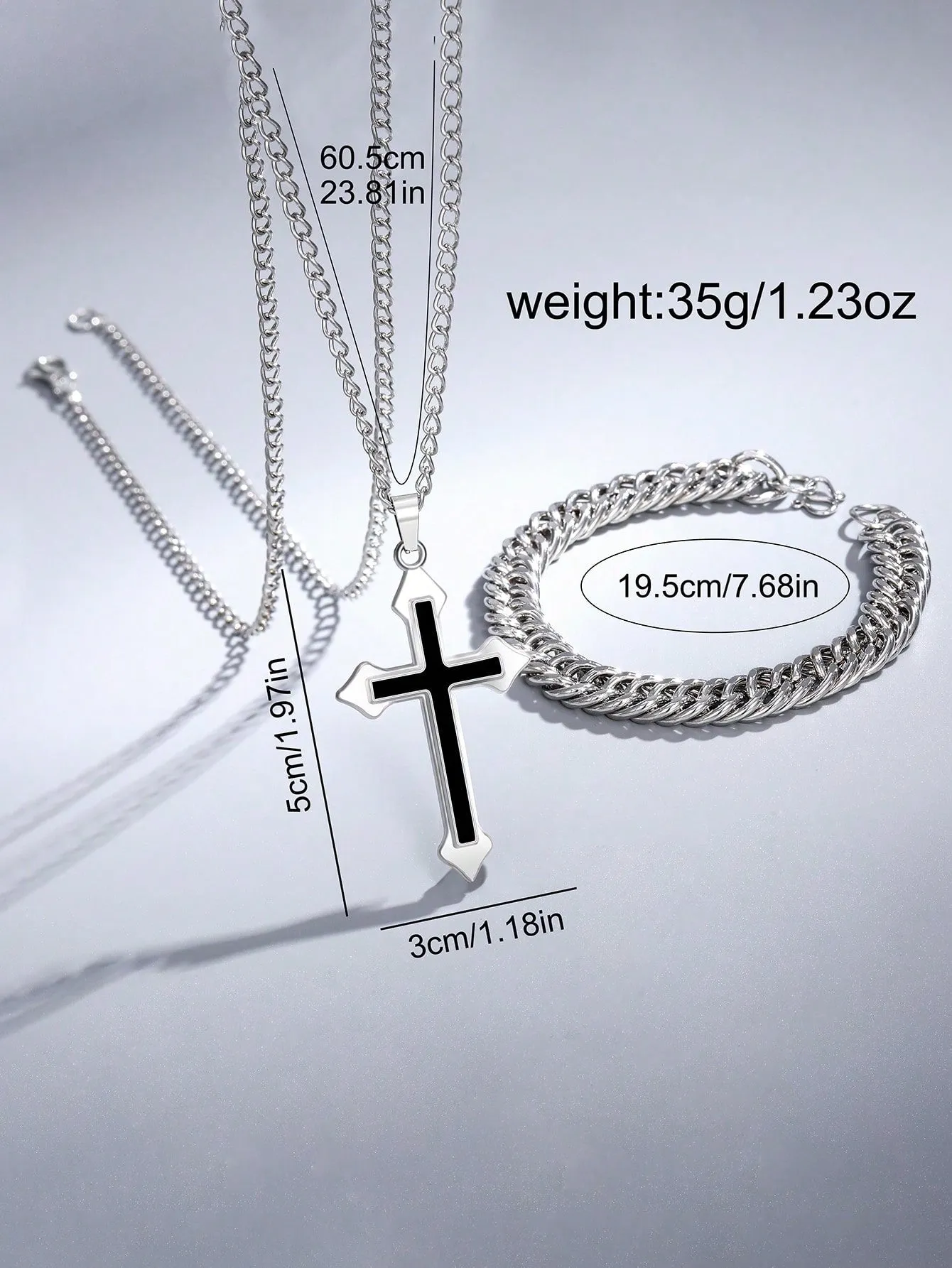 Men's Silver Stainless Steel Calendar Casual Sports Quartz Watch 3pcs/Set