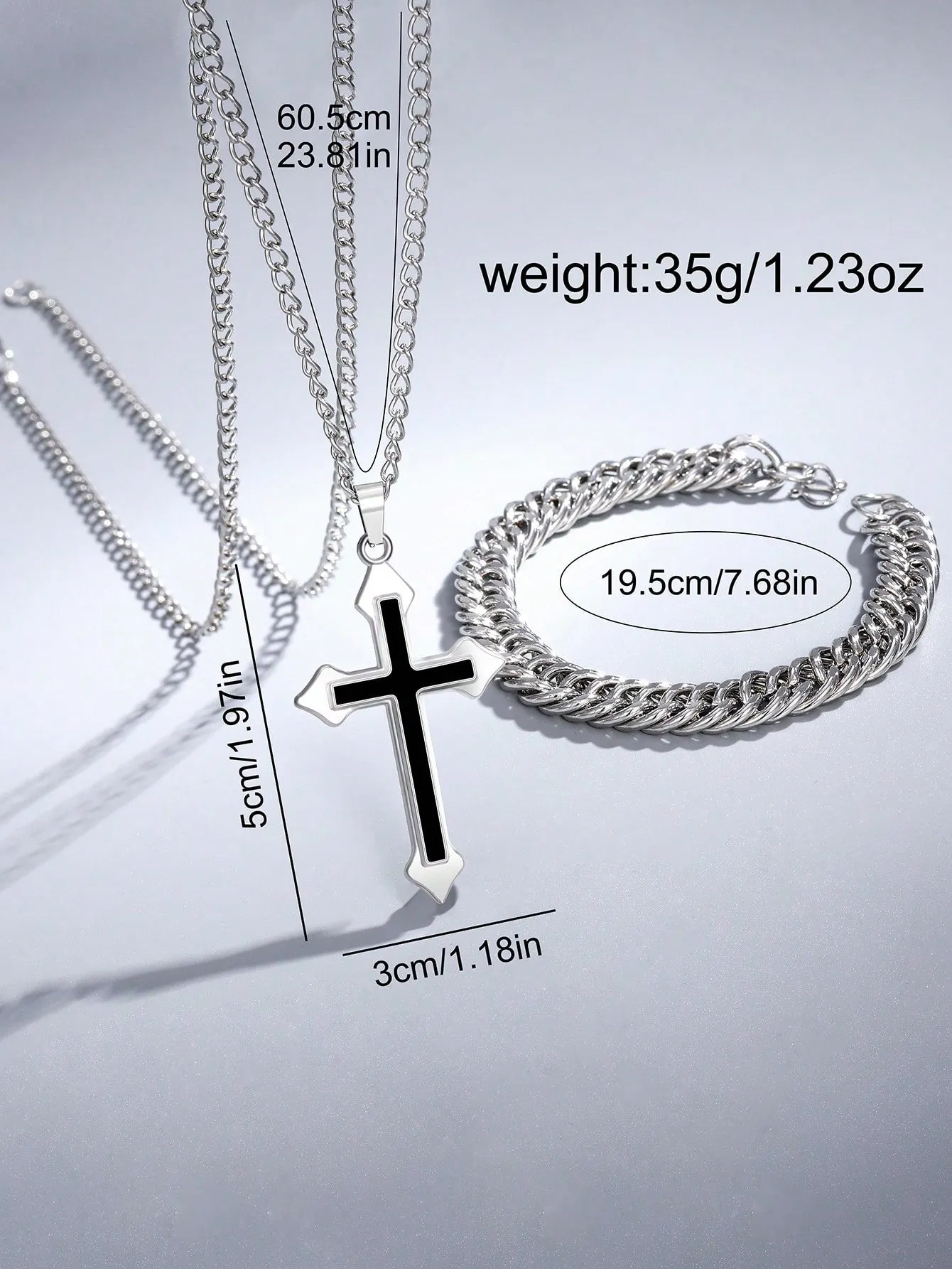 Men's Silver Stainless Steel Calendar Casual Sports Quartz Watch 3pcs/Set