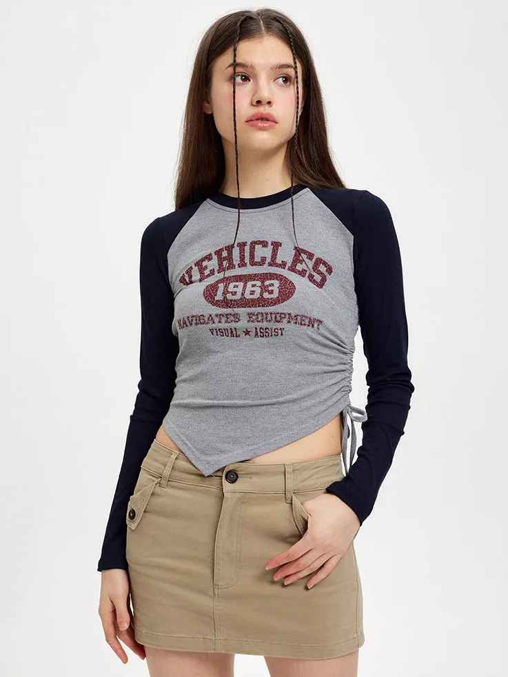 Nvuvu Vintage Print Side Tie Embellishments T-shirt