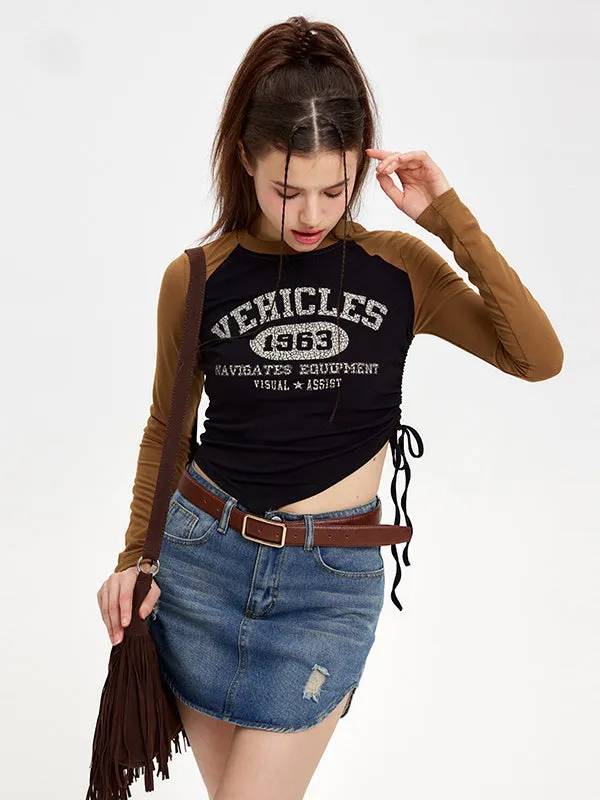 Nvuvu Vintage Print Side Tie Embellishments T-shirt