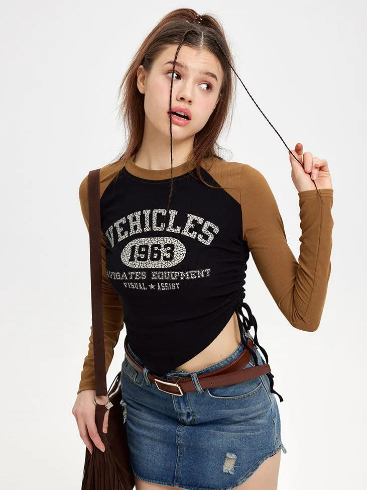 Nvuvu Vintage Print Side Tie Embellishments T-shirt