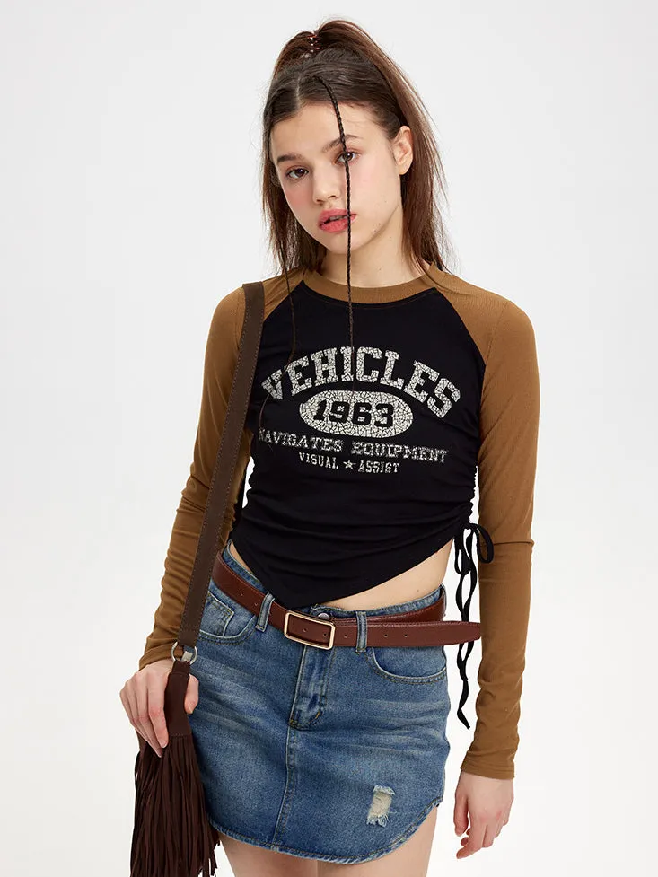 Nvuvu Vintage Print Side Tie Embellishments T-shirt