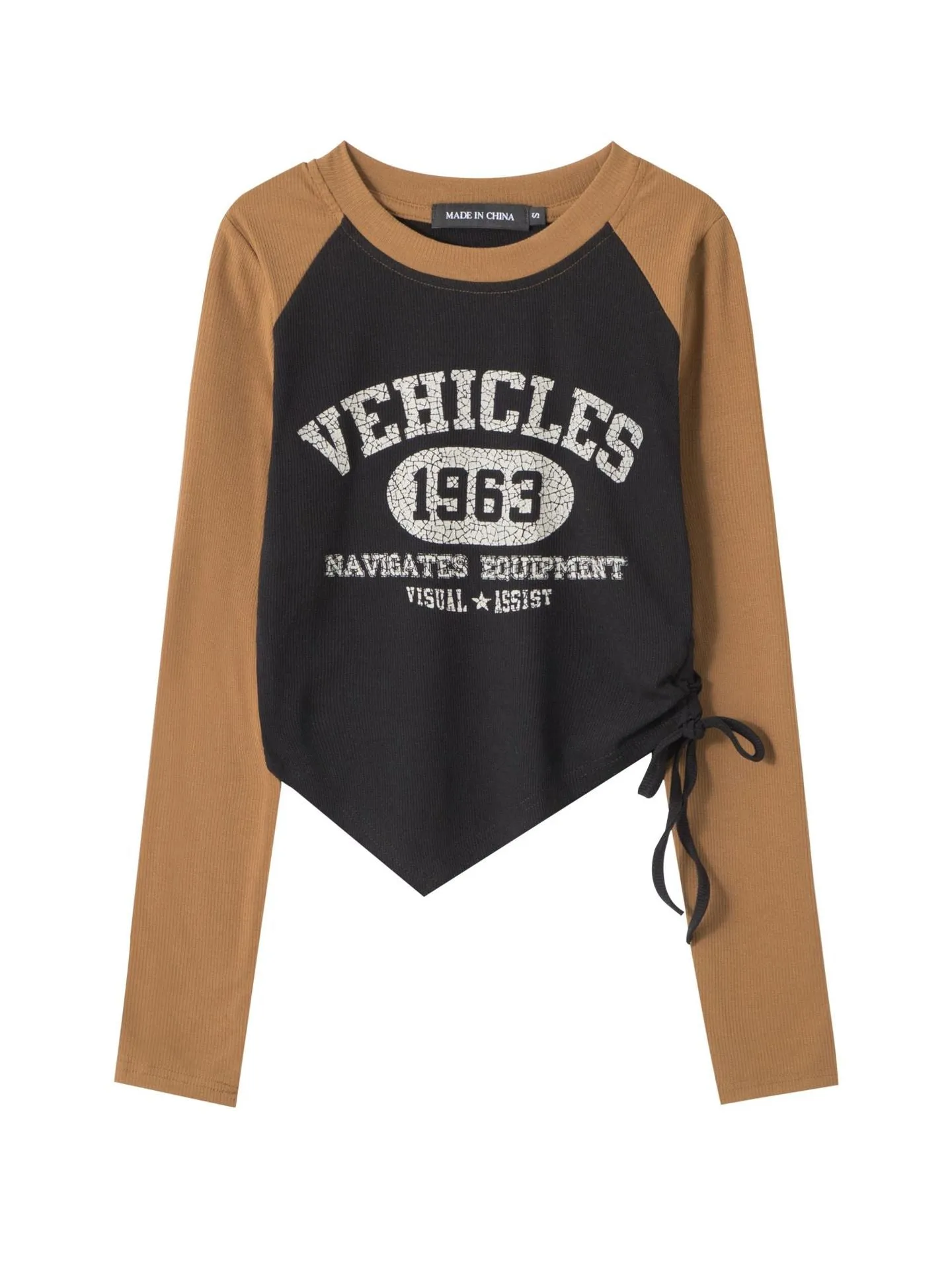 Nvuvu Vintage Print Side Tie Embellishments T-shirt