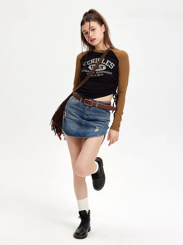 Nvuvu Vintage Print Side Tie Embellishments T-shirt