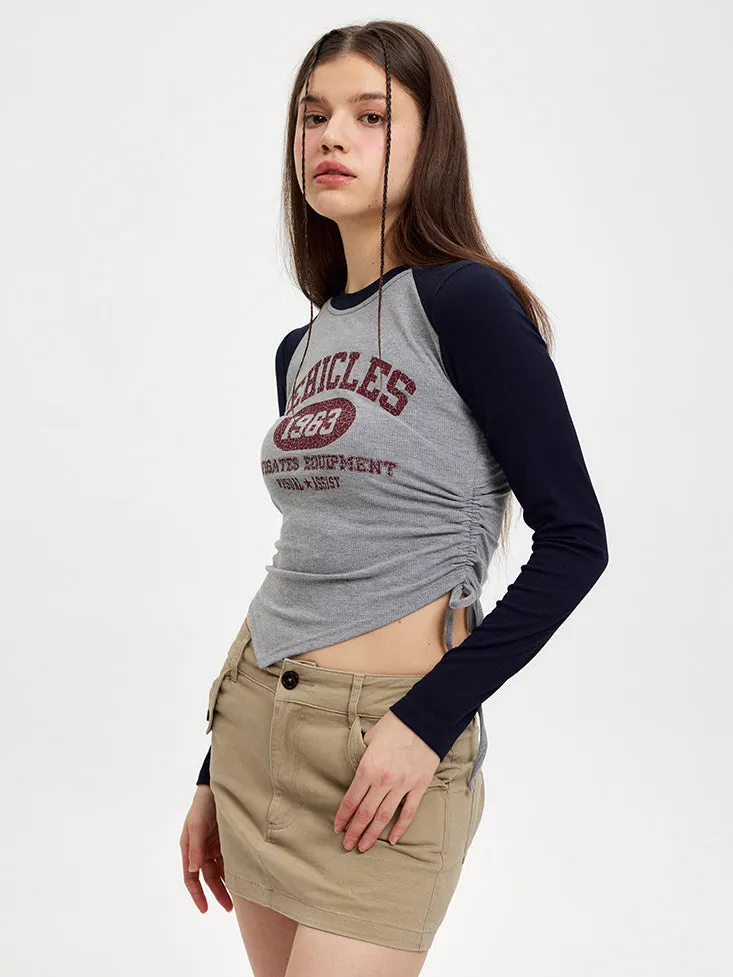 Nvuvu Vintage Print Side Tie Embellishments T-shirt