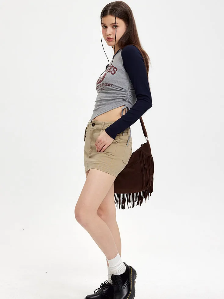 Nvuvu Vintage Print Side Tie Embellishments T-shirt
