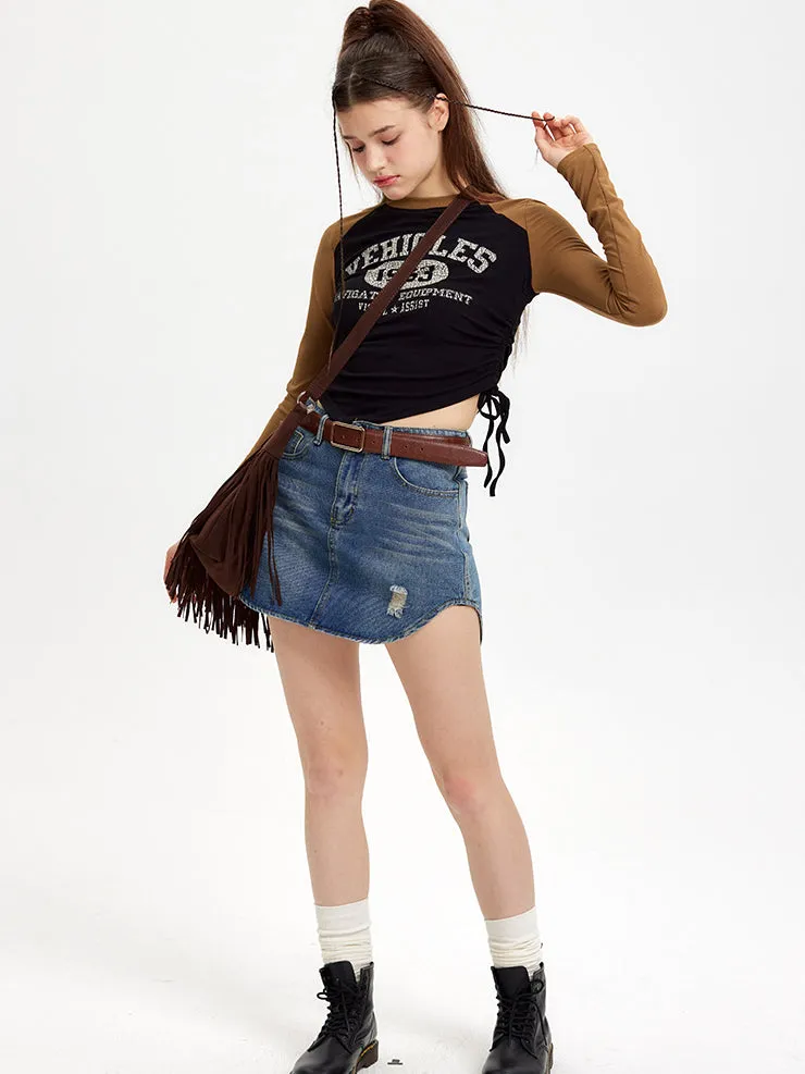 Nvuvu Vintage Print Side Tie Embellishments T-shirt