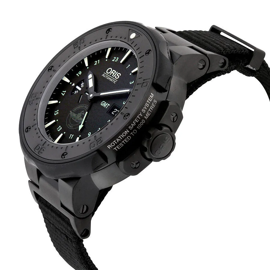 Oris Pro Diver Force Recon GMT Black Dial Black Rubber Men's Watch 747-7715-7754SET 01 747 7715 7754-Set