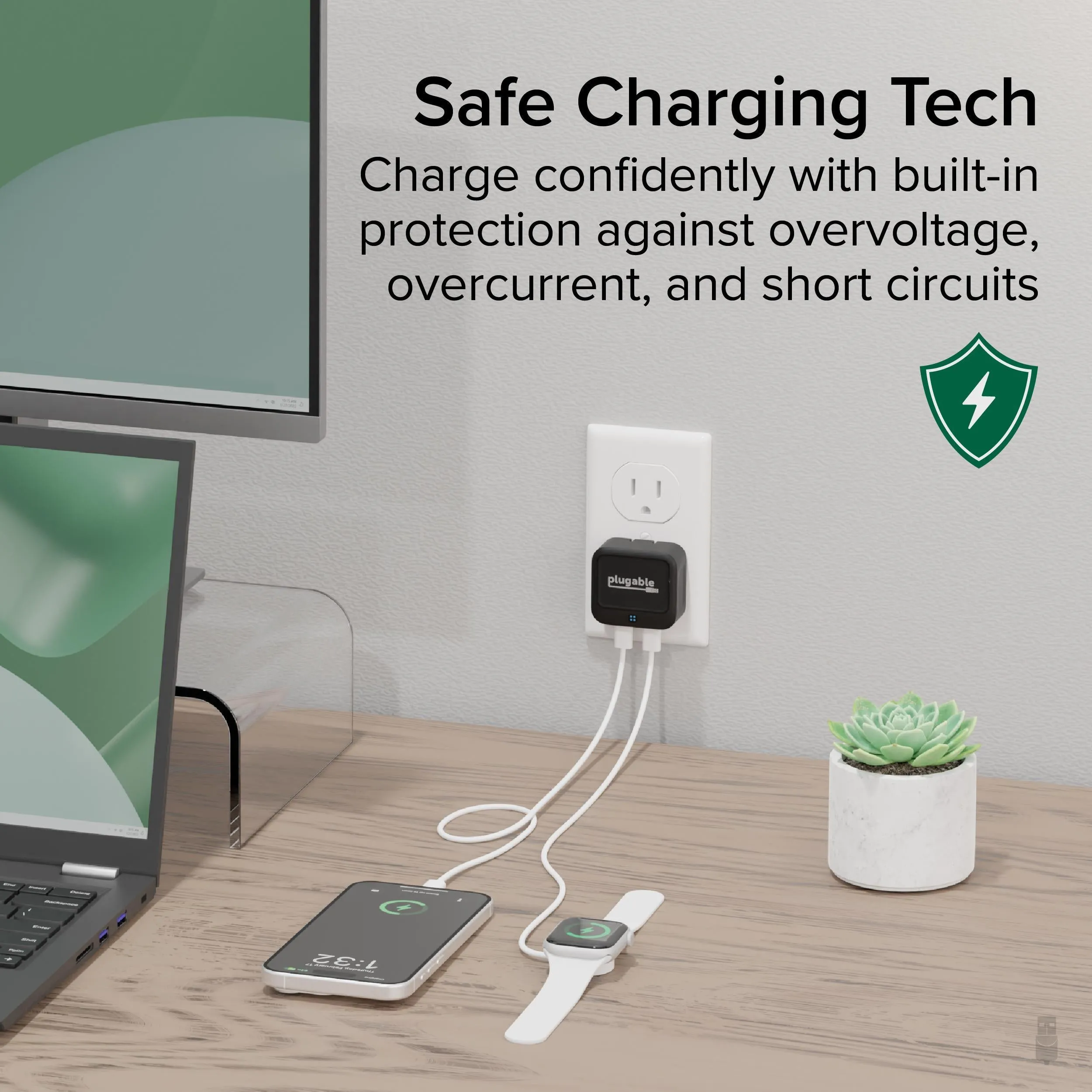 Plugable Dual USB-C Fast Charger, 40W - Black