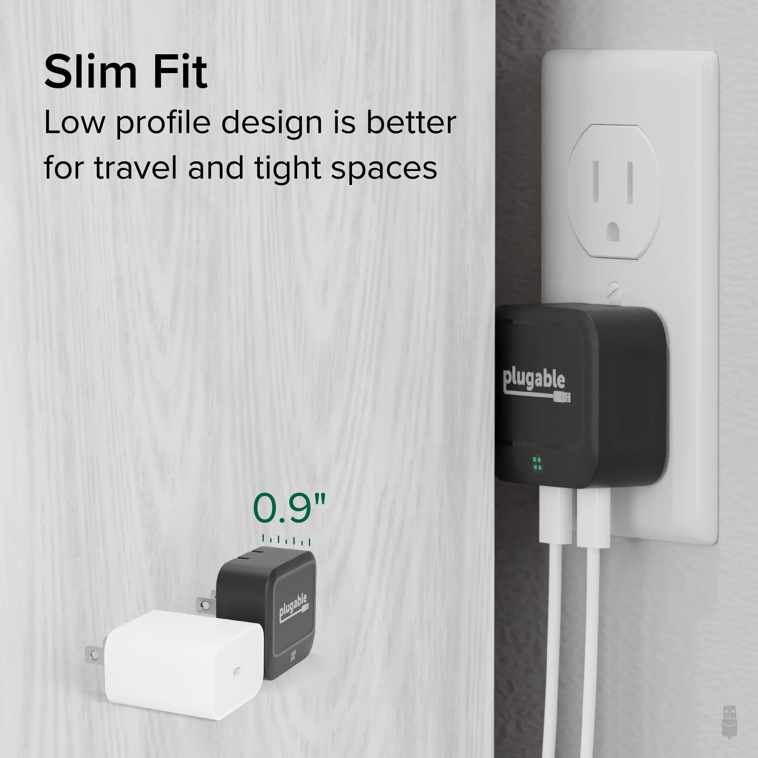 Plugable Dual USB-C Fast Charger, 40W - Black