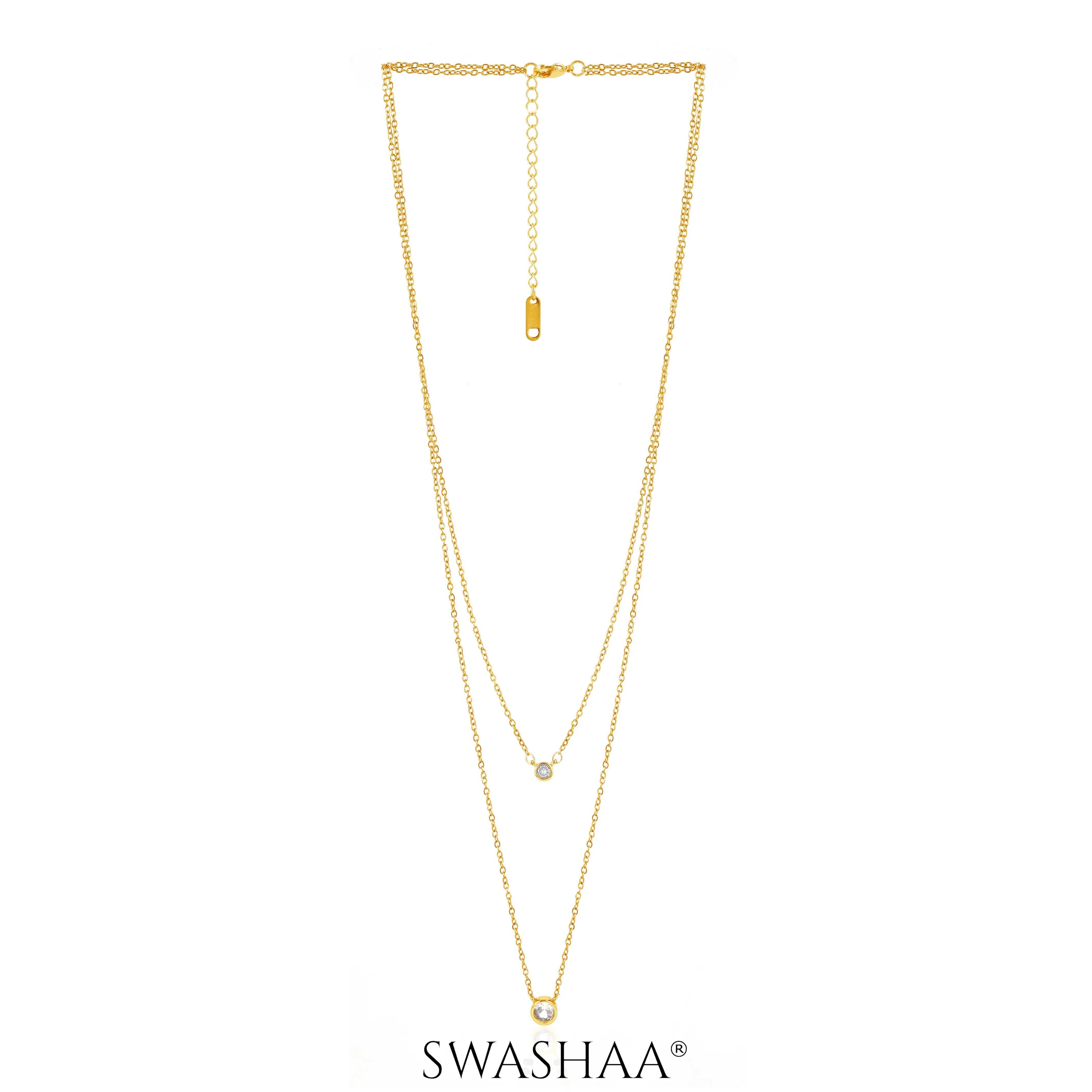 Quilla Dual Layered Diamond Stud 18K Gold Plated Necklace