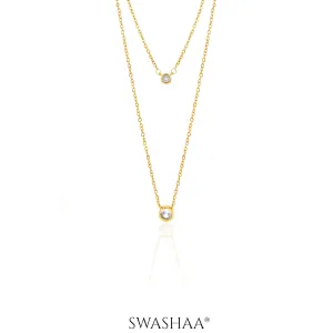 Quilla Dual Layered Diamond Stud 18K Gold Plated Necklace