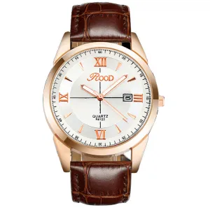 ROOD Brand Watch Free Gift Box 5 Color Rose Gold Simple Plate Leather Strap Quartz-watch Waterproof wrist watches for men