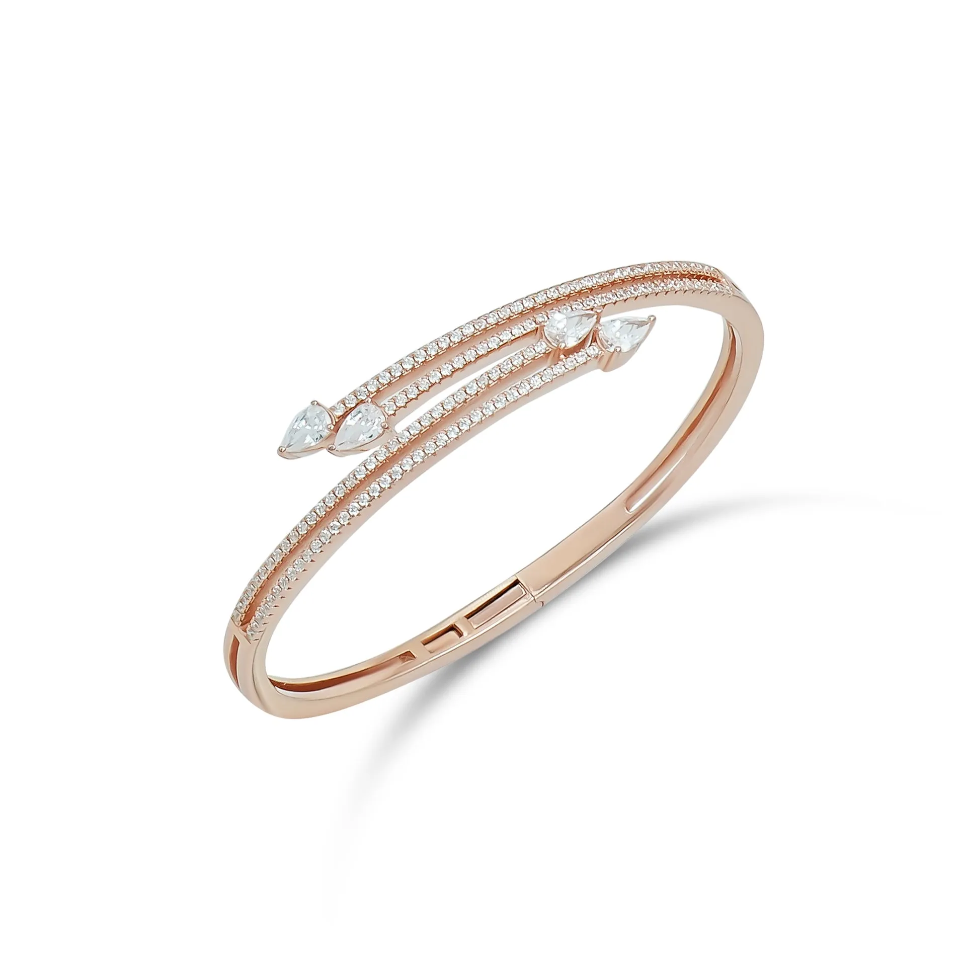 Rose Gold Plated American Diamond Studded Silver Kada for Girls