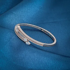 Rose Gold Plated American Diamond Studded Silver Kada for Girls