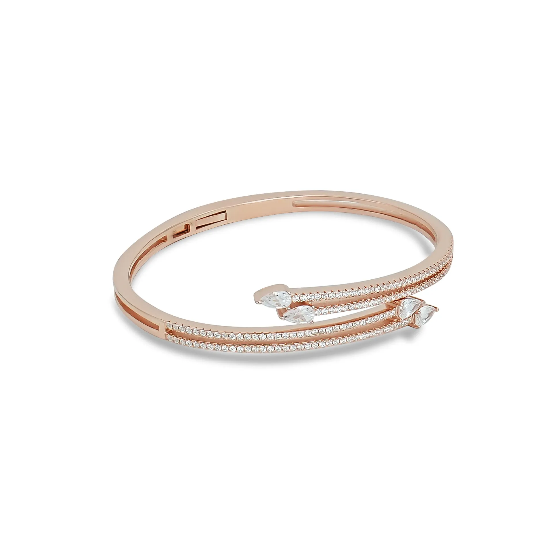 Rose Gold Plated American Diamond Studded Silver Kada for Girls