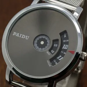 Special Design Fashion Turntable Dial PAIDU Net Mesh Steel Band Wrist Quartz Watch Men Women Relogio Masculino Male Clock Gift
