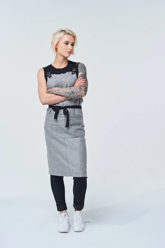 THEODORE Bib Apron with PU Leather Straps - Cotton/Linen