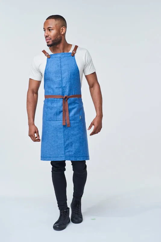 THEODORE Bib Apron with PU Leather Straps - Cotton/Linen
