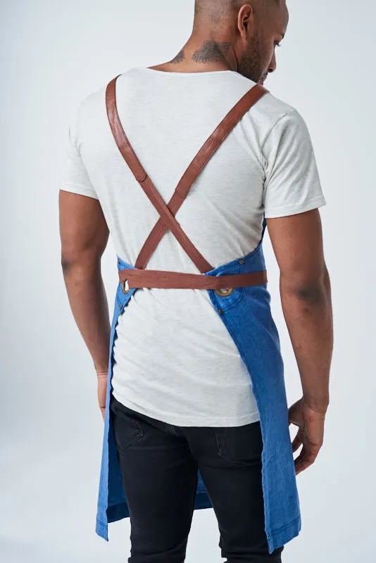 THEODORE Bib Apron with PU Leather Straps - Cotton/Linen