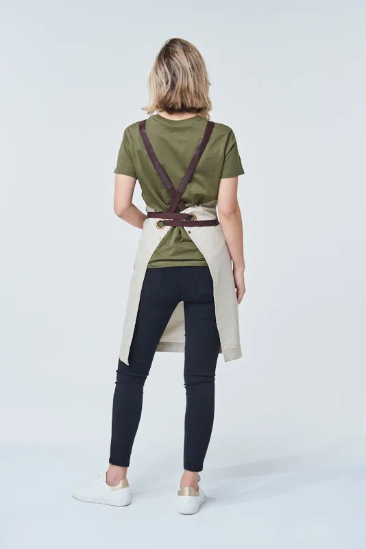 THEODORE Bib Apron with PU Leather Straps - Cotton/Linen