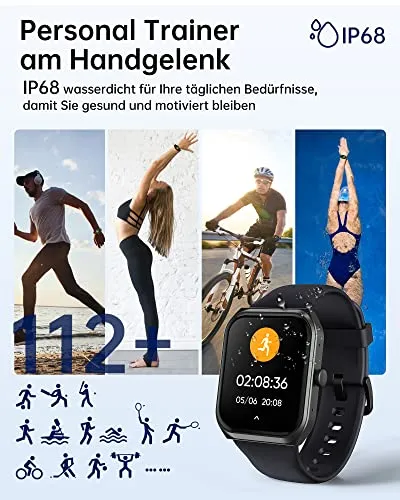 TUYOMA Smartwatch Herren Damen, 1,91 Zoll Touchscreen Fitnessuhr mit Telefonfunktion, IP68 Wasserdicht Sportuhr mit Herzfrequenz, SpO2, Schlafmonitor, Spiele, Smart Watch für iOS und Android