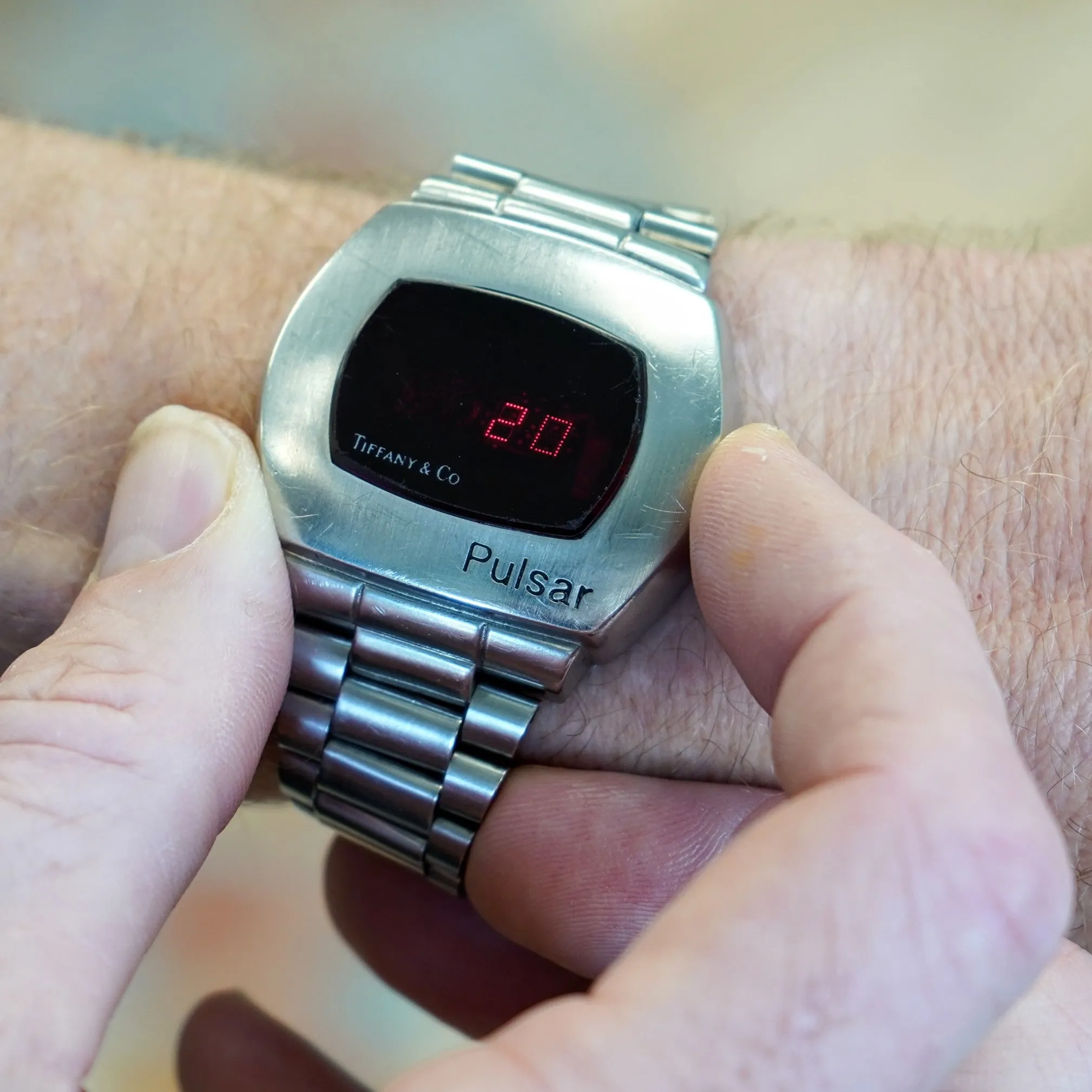 Vintage PULSAR Tiffany & Co. LED Digital Watch - ALL S.S. Original Pulsar Bracelet