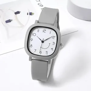 Women Quartz Jelly Silicone Strap Sports Watch with Smile Dial