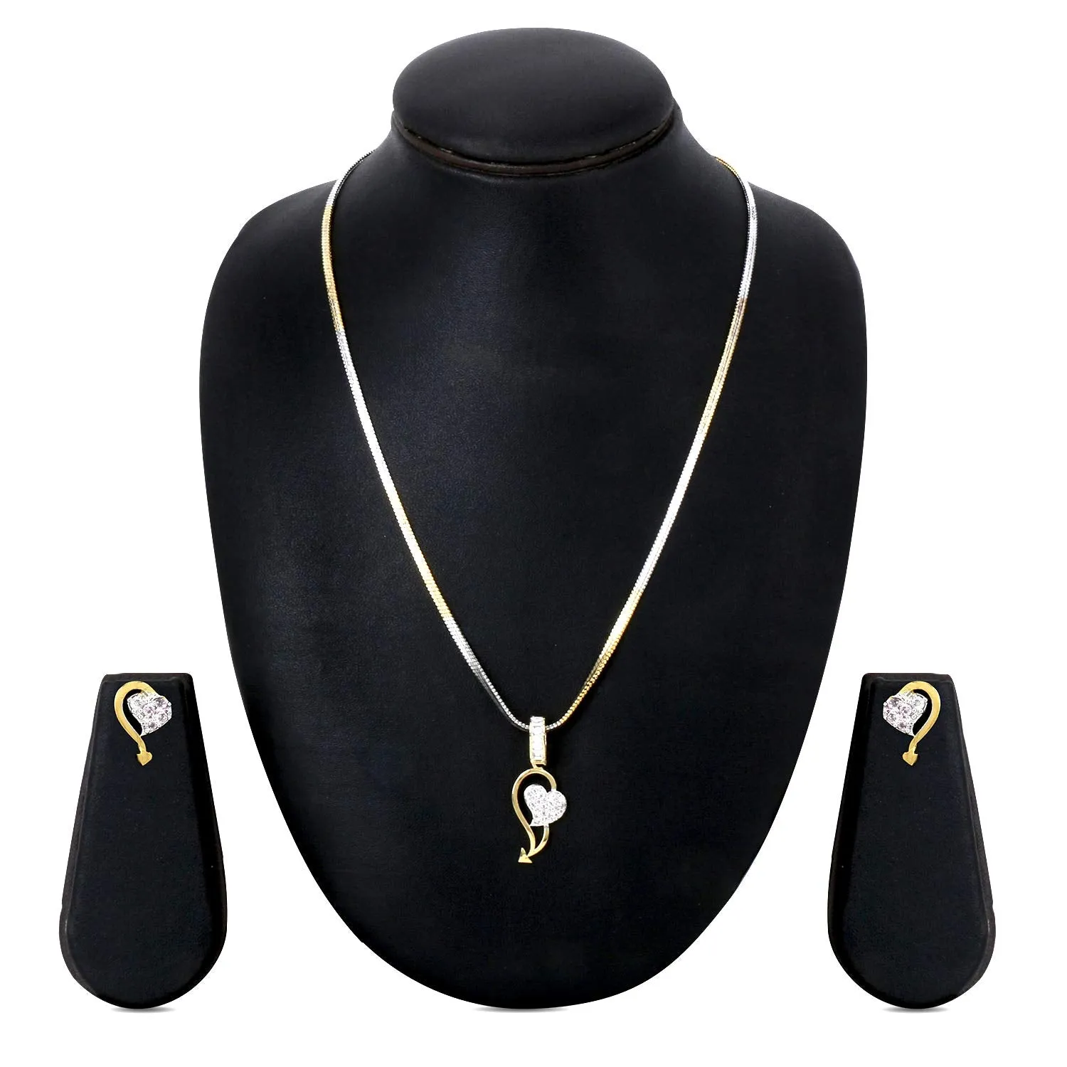 Yellow Chimes American Diamond Pendant Set for Women Gold Plated High Grade Authentic White Heart AD Jewellery Pendant Set for Women and Girls